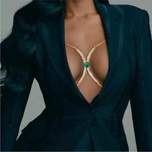 Square Crystal Chest Bracket Bra Chain Harness - one size